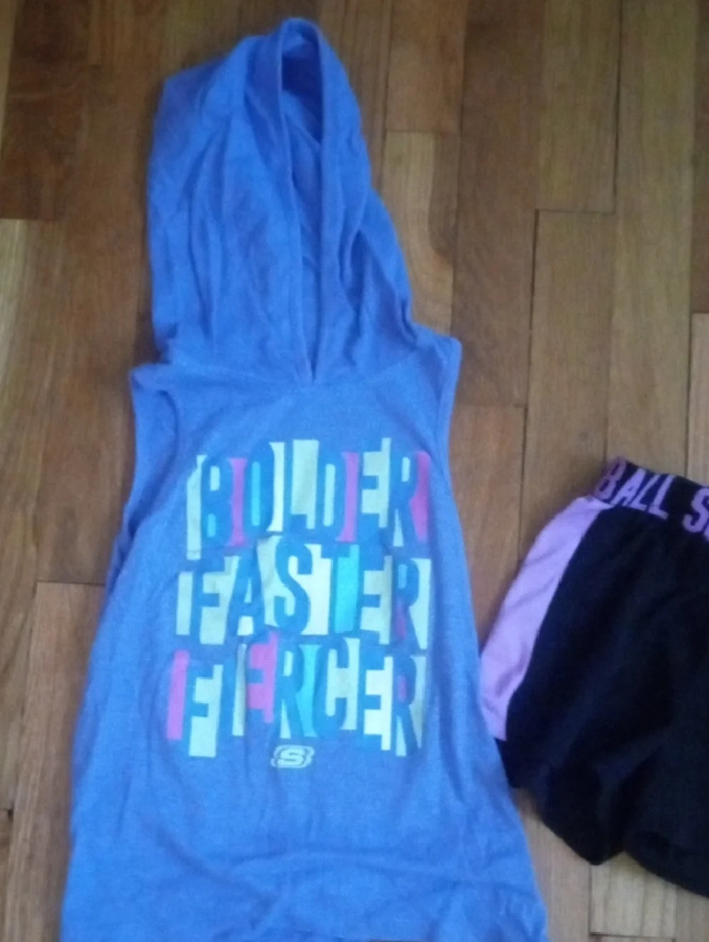 Girls Purple Graphic Hooded Tank & Black Softball graphic Shorts Set, medium